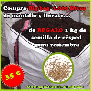 Oferta Big Bag 1000 litros de mantillo, regalo 1 kg de semillas de césped. Viveros Coronado